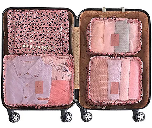Luggage Cubes,Mossio 7 Pack Lightweight Toiletry Organizer Space Saver Travel Accessories Pink Leopard