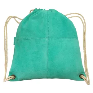 MANDAVA Suede Leather Drawstring Backpack Unisex Sack Cinch School/College/Gym Bag (Deep Turquoise)