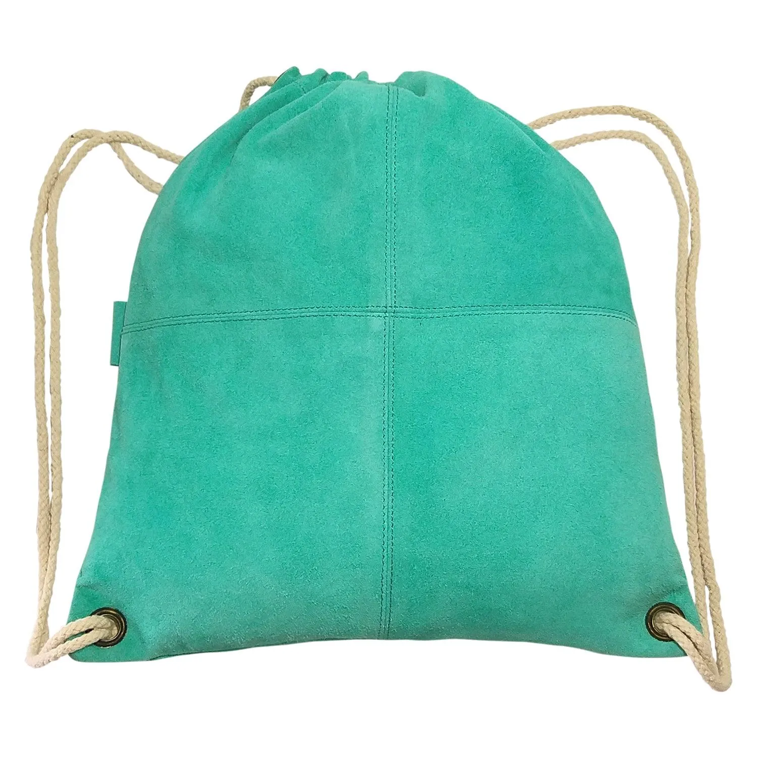 MANDAVA Suede Leather Drawstring Backpack Unisex Sack Cinch School/College/Gym Bag (Deep Turquoise)