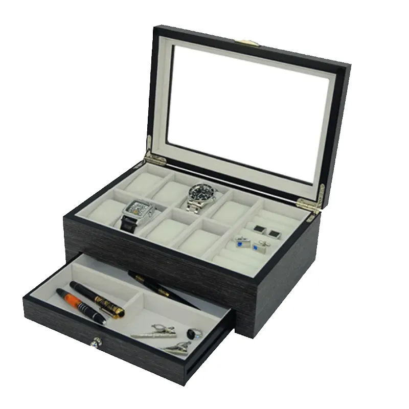 Matte Gingko Veneer Wooden Watch & Jewelry Box with Drawer