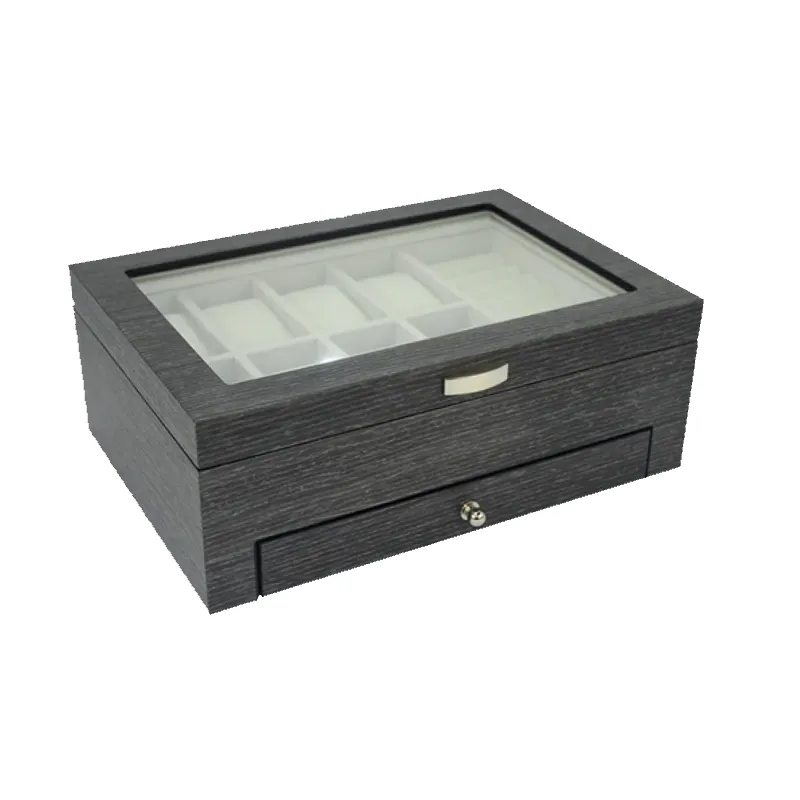 Matte Gingko Veneer Wooden Watch & Jewelry Box with Drawer