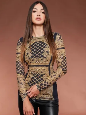 Mesh Gold Pearl Top