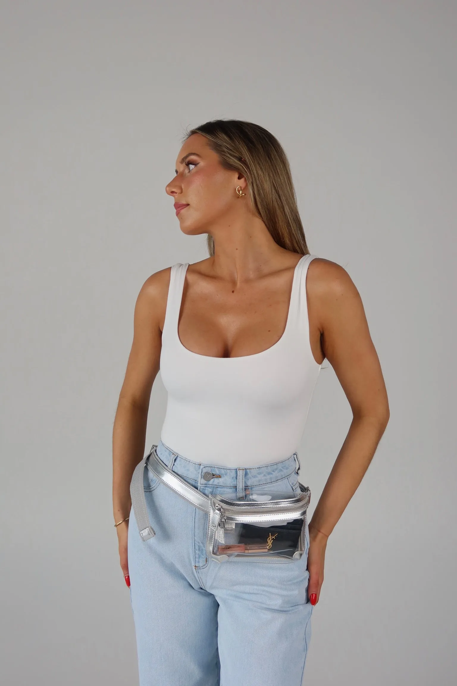 Metallic Silver Clear Belt Bag