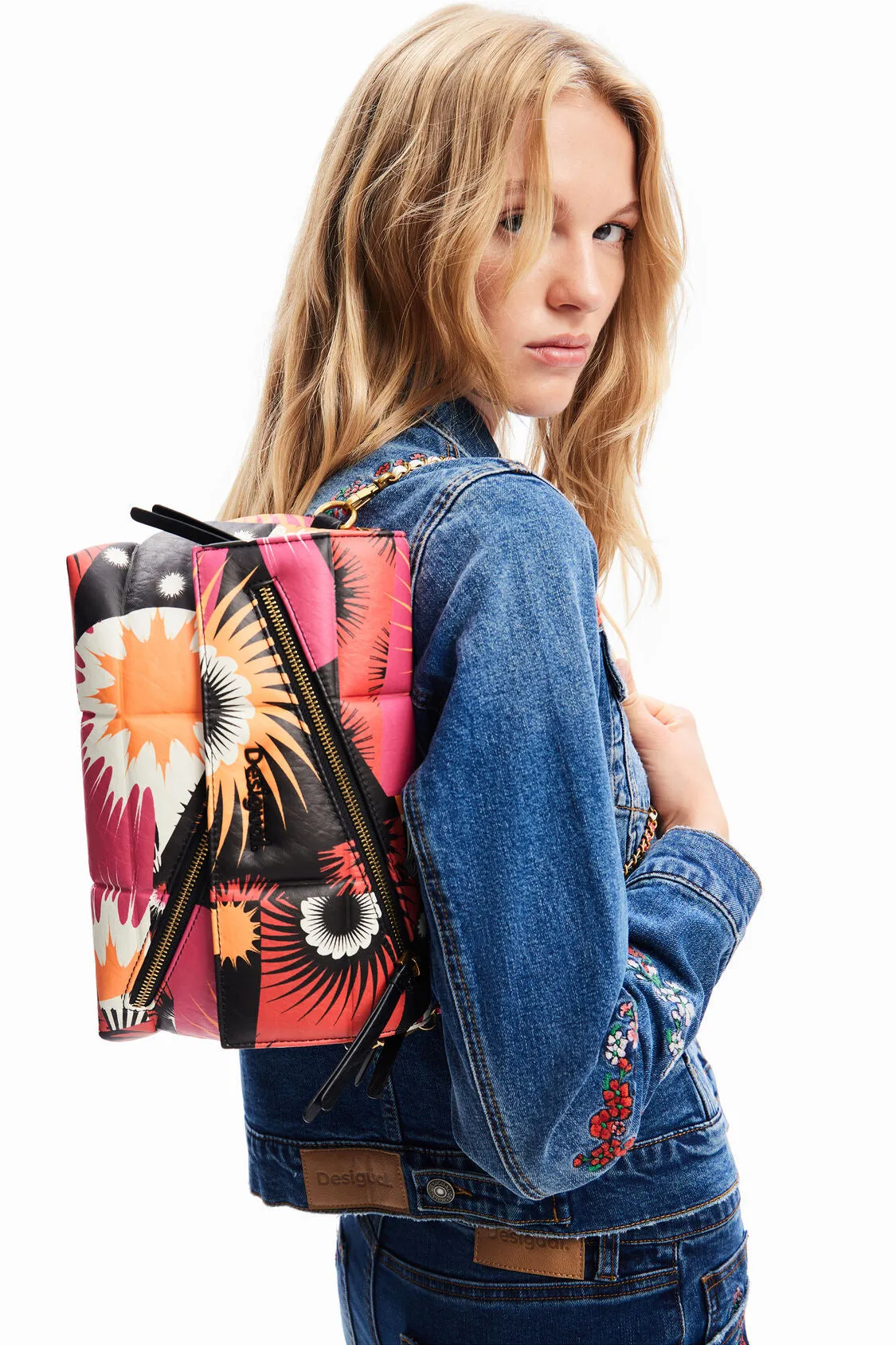 Midsize geometric patchwork crossbody bag