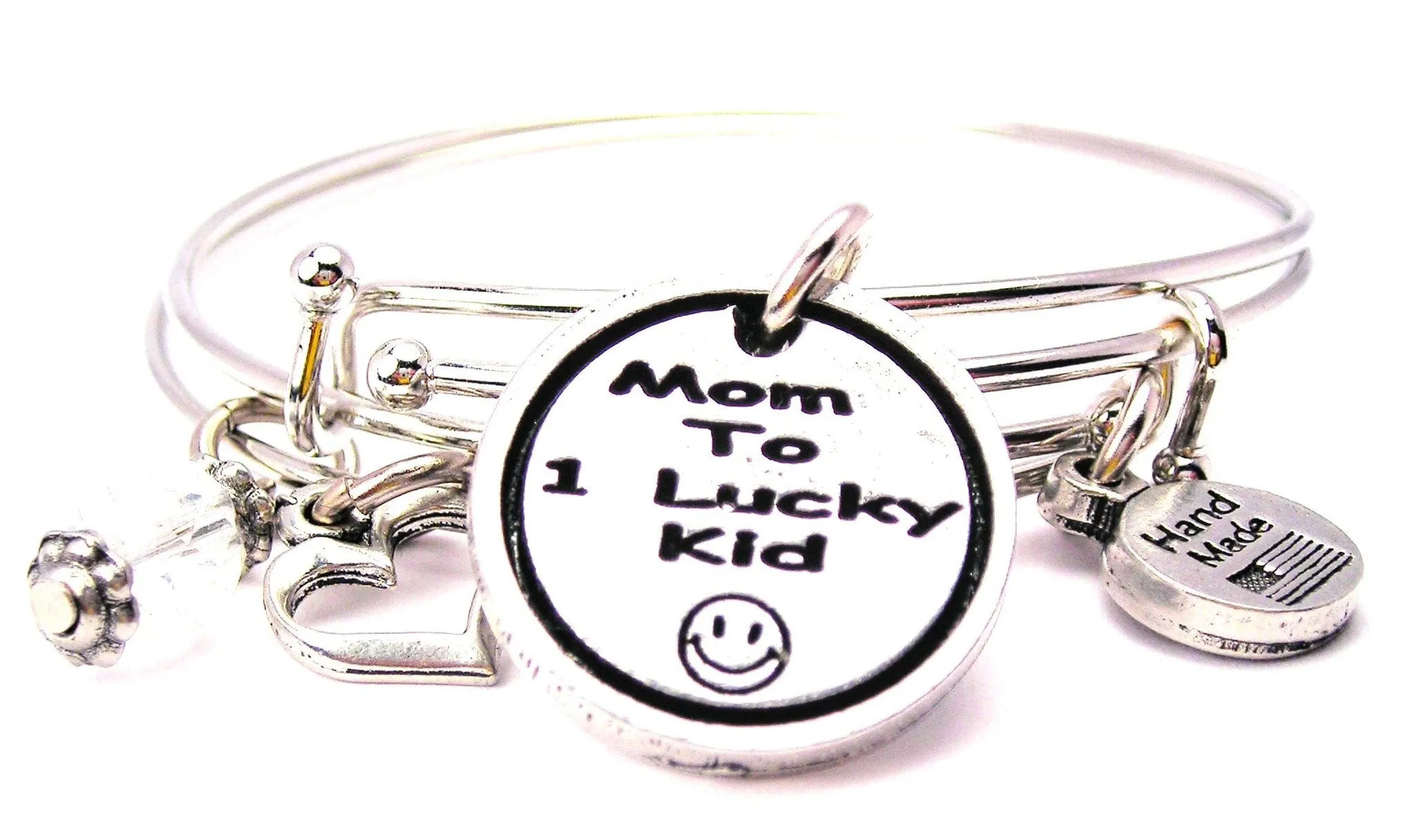 Mom To 1 Lucky Kid Expandable Bangle Bracelet Set