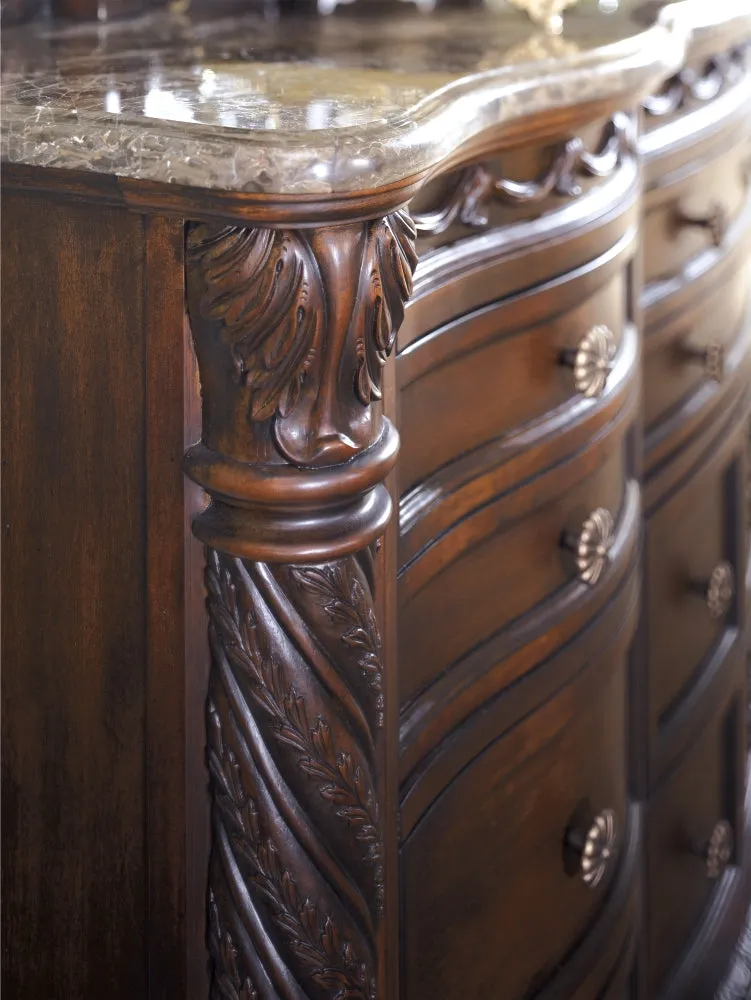 North Shore California King Panel Bed with Mirrored Dresser and 2 Nightstands