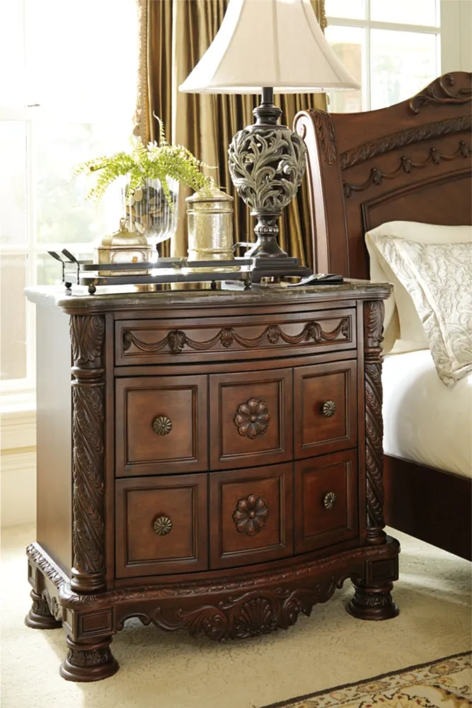 North Shore Queen Panel Bed with Mirrored Dresser and 2 Nightstands