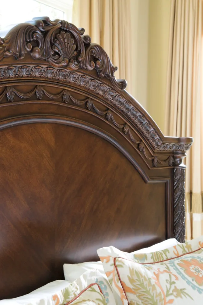 North Shore Queen Panel Bed with Mirrored Dresser and 2 Nightstands