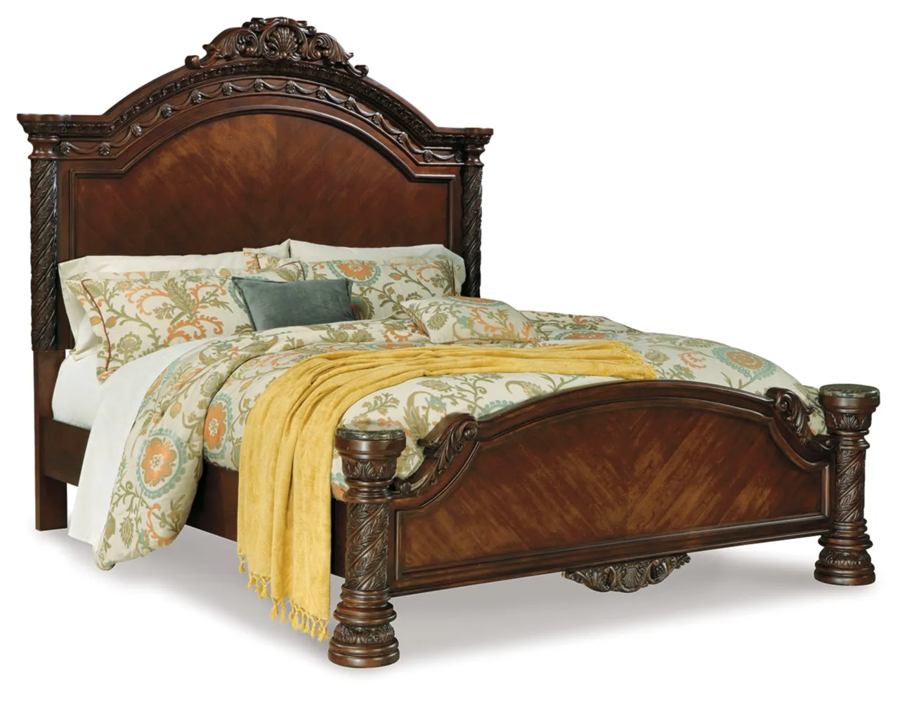 North Shore Queen Panel Bed with Mirrored Dresser and 2 Nightstands