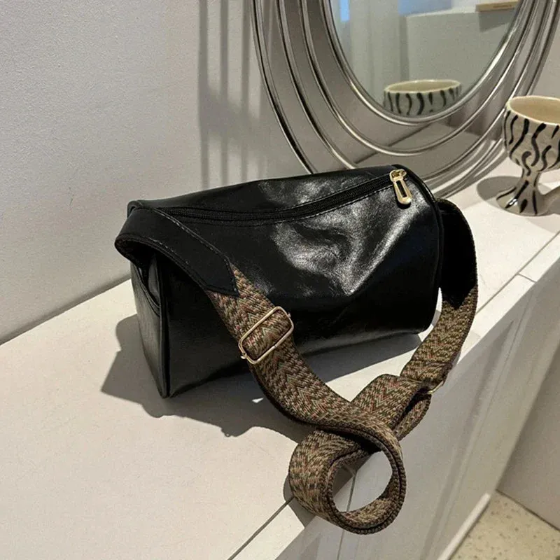 Retro Wide Strap Crossbody Bag