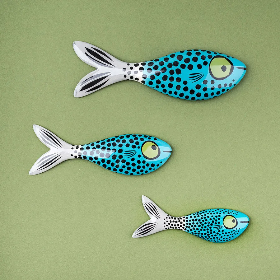 Set of 3 Blue Wall-mounted Handmade Ceramic Fish