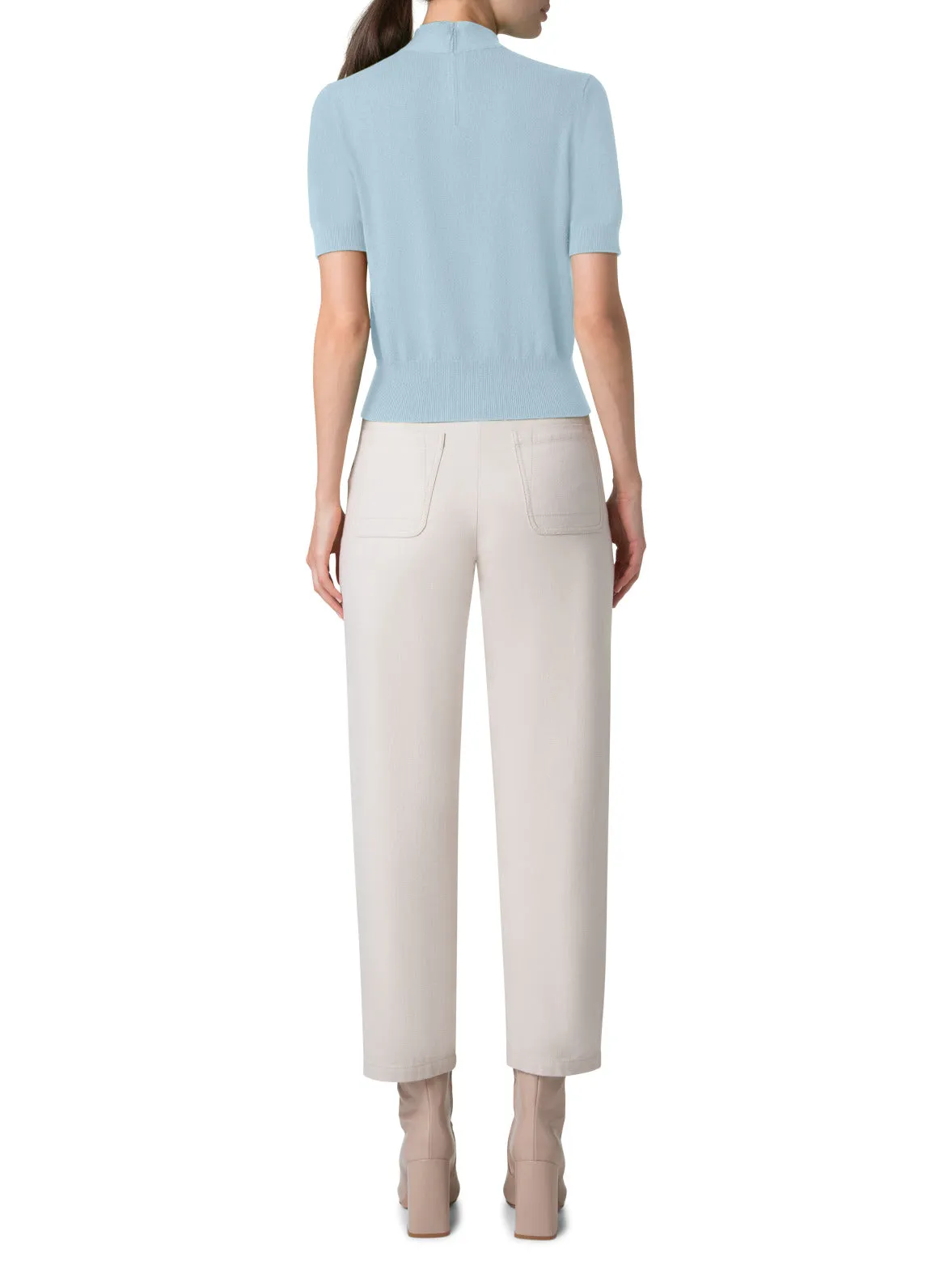 Short Sleeves Sweater in Cashmere with Knot Detail
