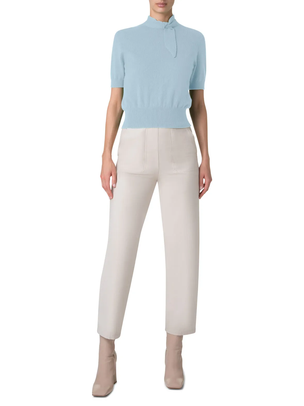 Short Sleeves Sweater in Cashmere with Knot Detail