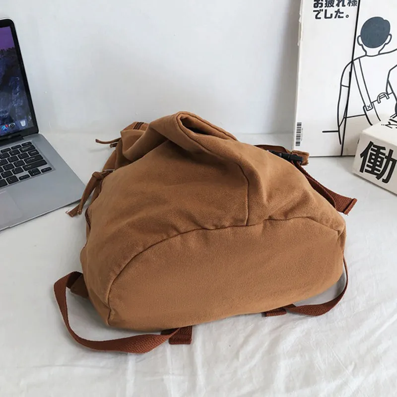 Soild Color Canvas Backpacks Fashion Bookbag For High School Students