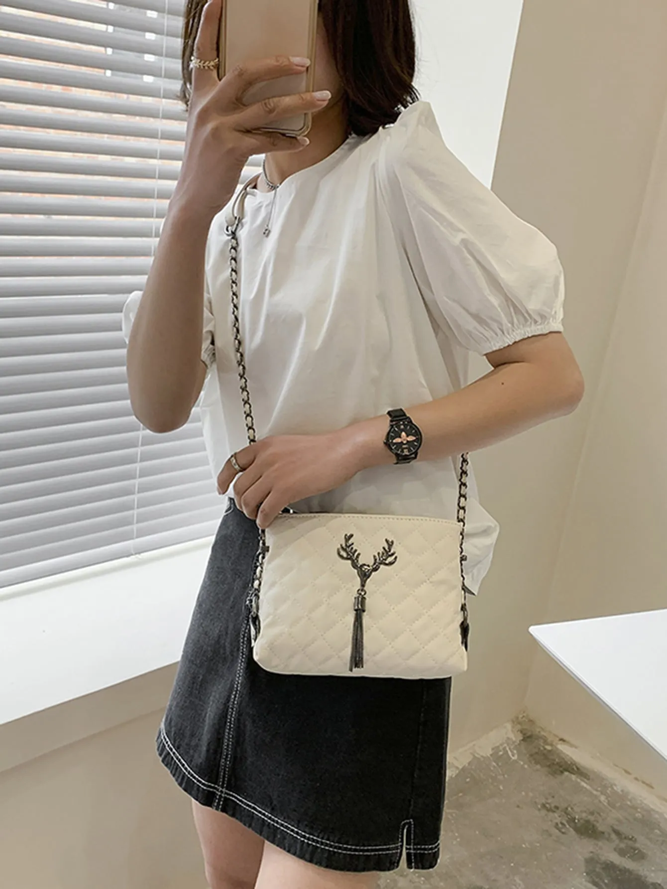 Tassel Charm Quilted Crossbody Bag