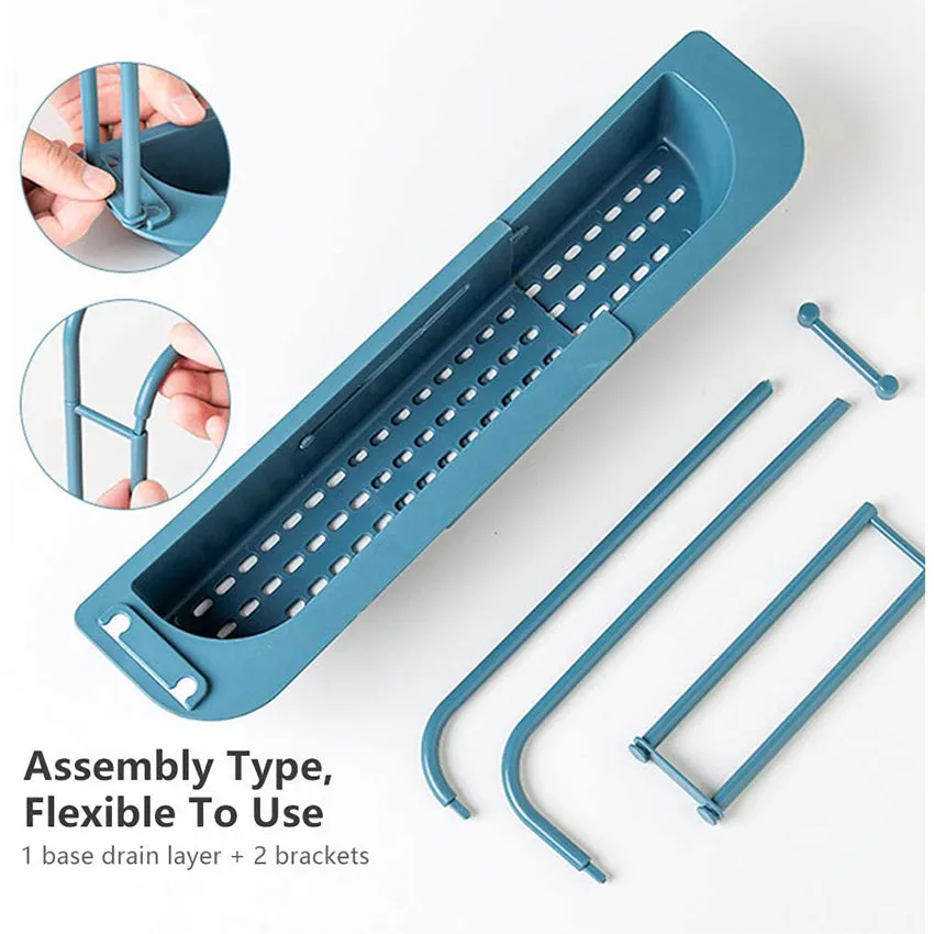 Telescopic Expandable Kitchen Sink Drain Basket Holder Rack F42-8-765 Blue