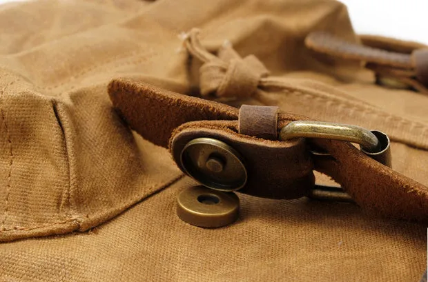 Thick Canvas Waxed Backpack with Leather Decoration #KS6002