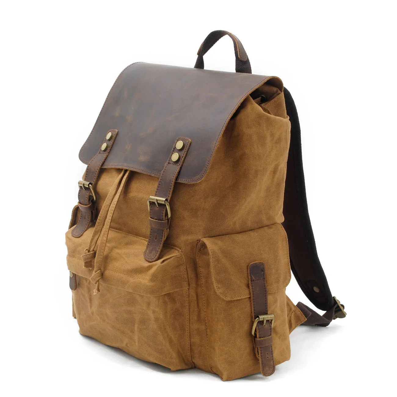 Thick Canvas Waxed Backpack with Leather Decoration #KS6002