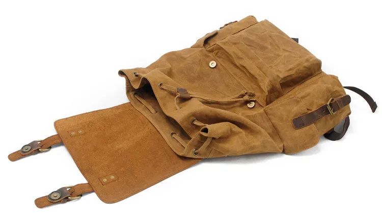 Thick Canvas Waxed Backpack with Leather Decoration #KS6002