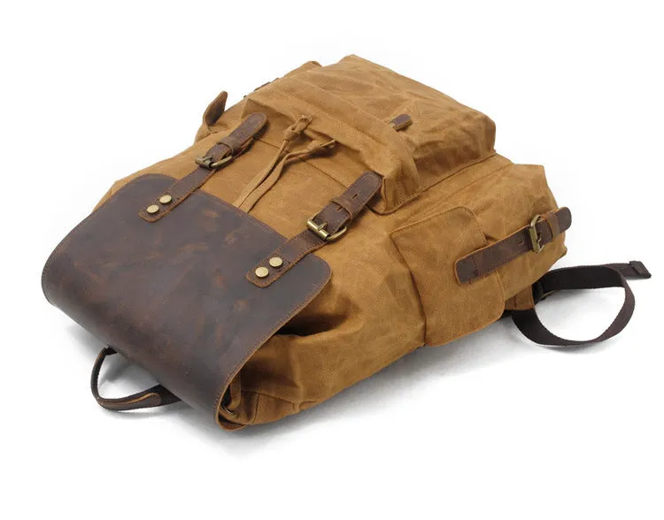 Thick Canvas Waxed Backpack with Leather Decoration #KS6002