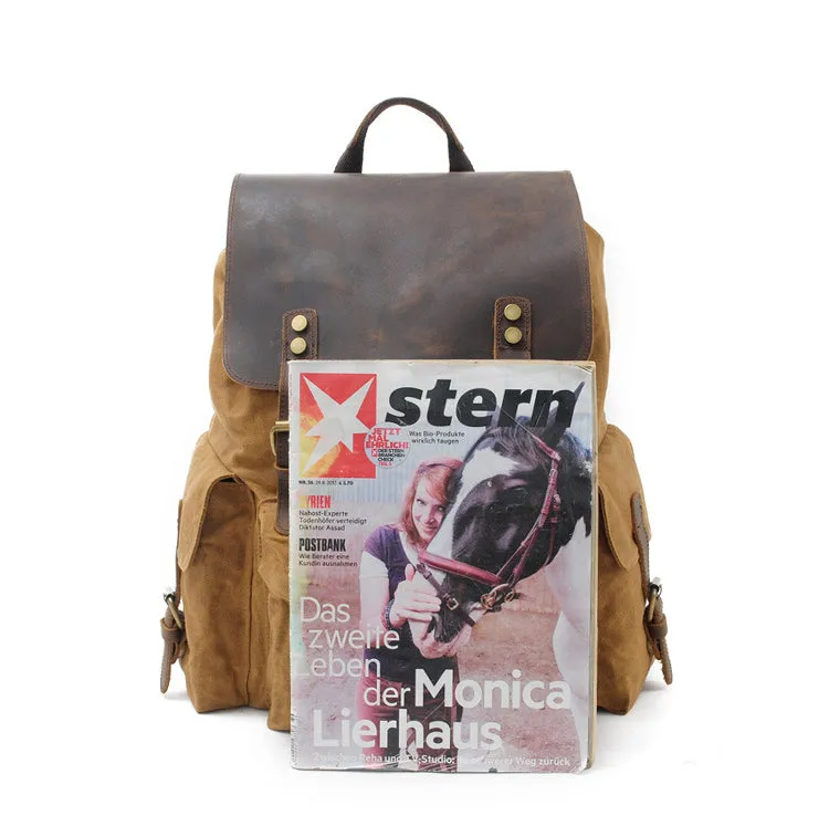 Thick Canvas Waxed Backpack with Leather Decoration #KS6002