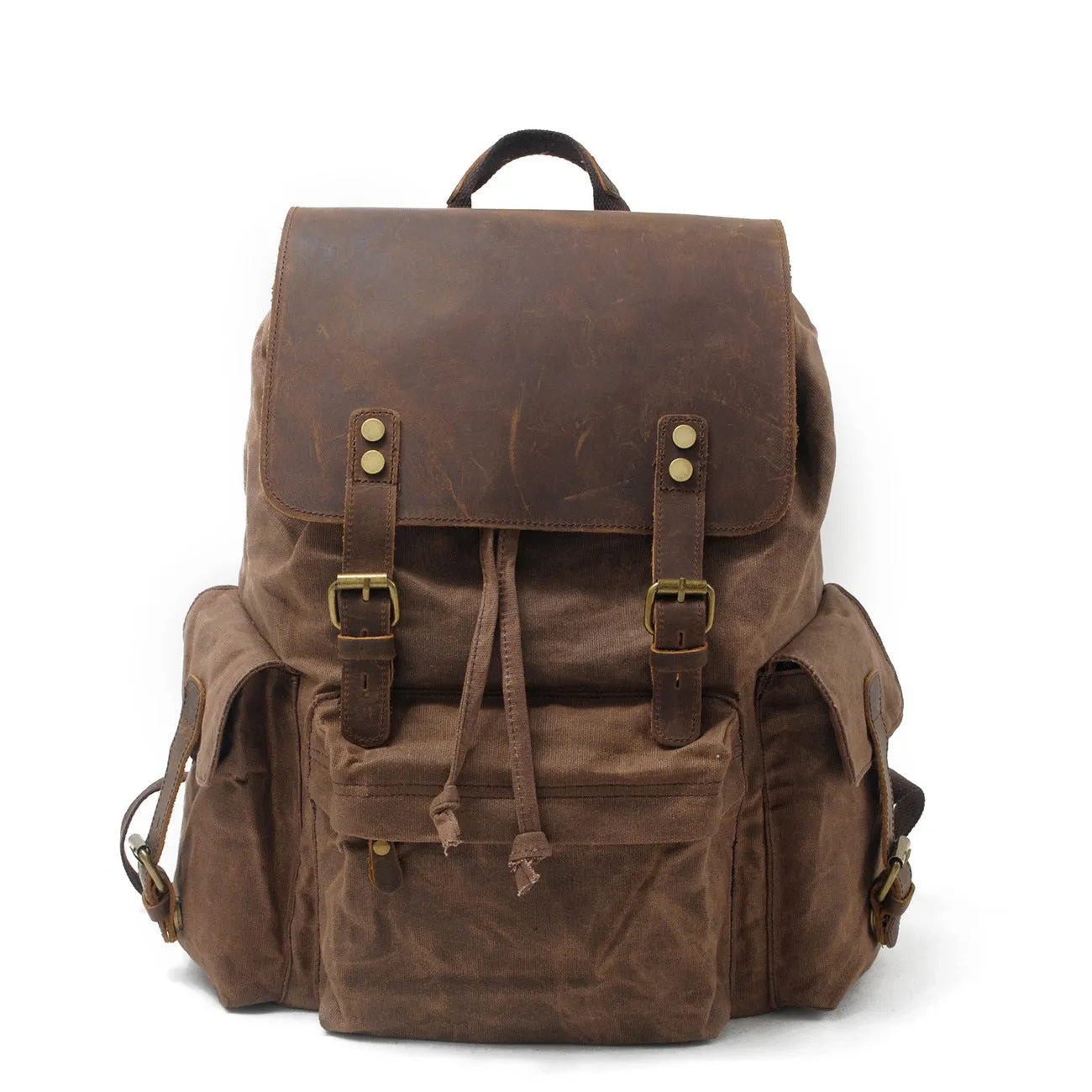 Thick Canvas Waxed Backpack with Leather Decoration #KS6002