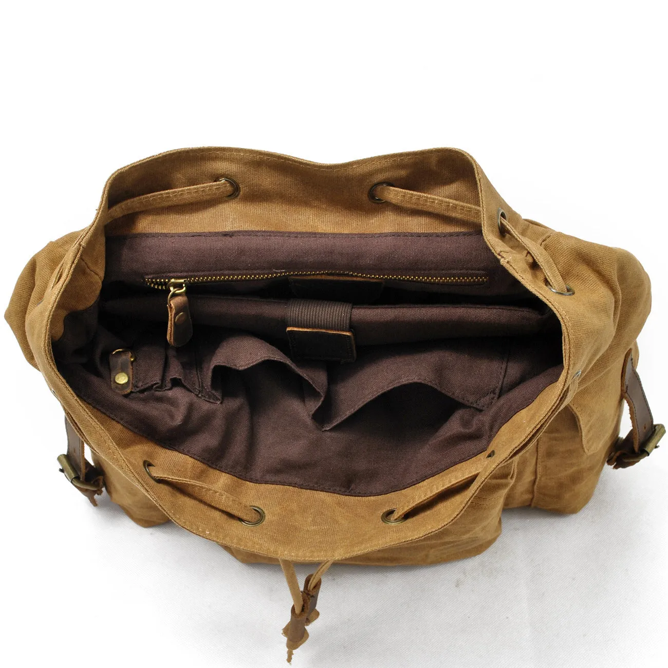 Thick Canvas Waxed Backpack with Leather Decoration #KS6002