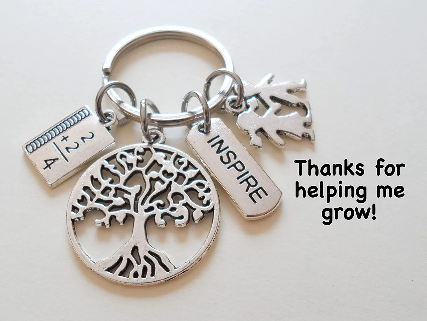 Tree Keychain with Math Sheet Charm, Kids & Inspire Tag Charm, Teacher Appreciation - Thanks for Helping Me Grow