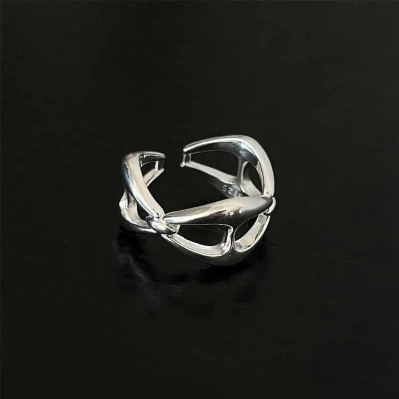 VAIGE Irregular Geometric Silver Ring with Striking Red Stone