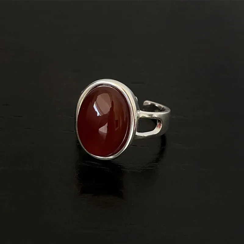 VAIGE Irregular Geometric Silver Ring with Striking Red Stone