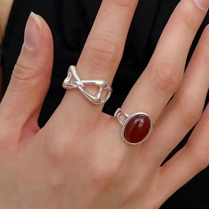 VAIGE Irregular Geometric Silver Ring with Striking Red Stone