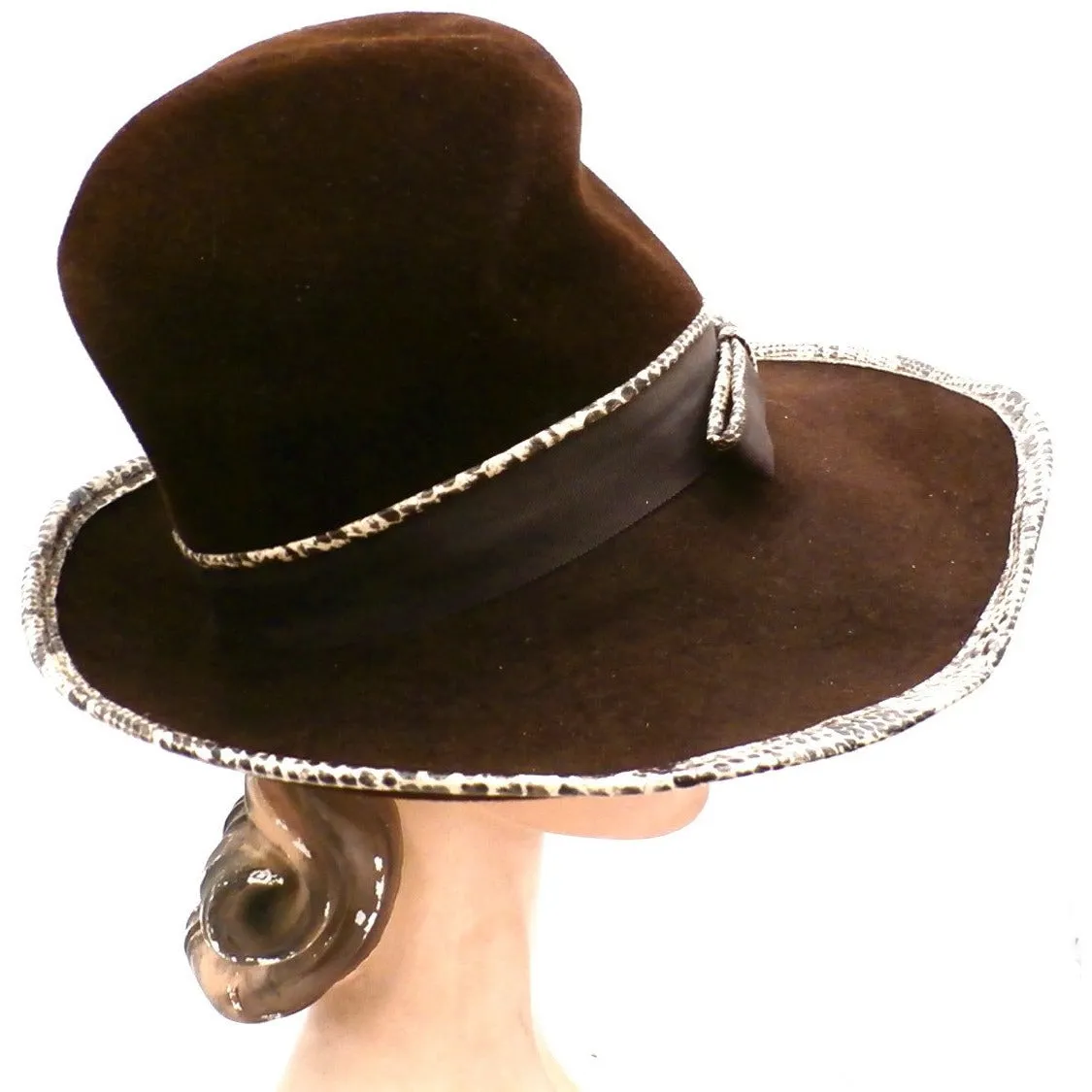 Vintage Ladies Mr. John Jr Faux Snakeskin Hat & Purse 1970S Brown