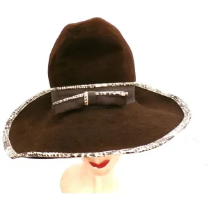 Vintage Ladies Mr. John Jr Faux Snakeskin Hat & Purse 1970S Brown
