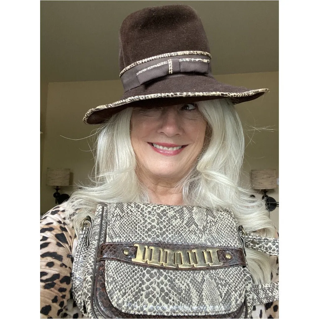 Vintage Ladies Mr. John Jr Faux Snakeskin Hat & Purse 1970S Brown