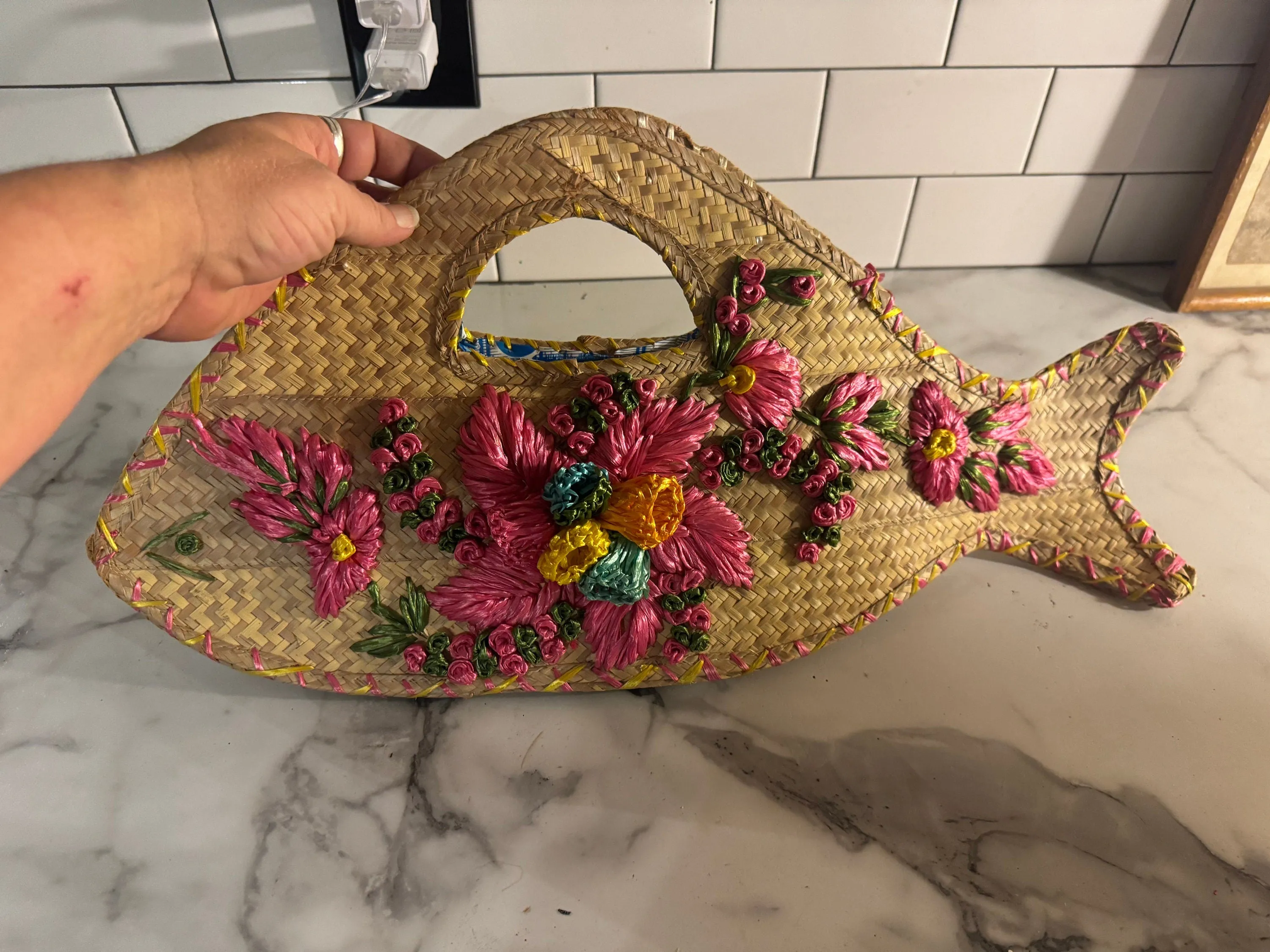 Vintage woven fish purse bag