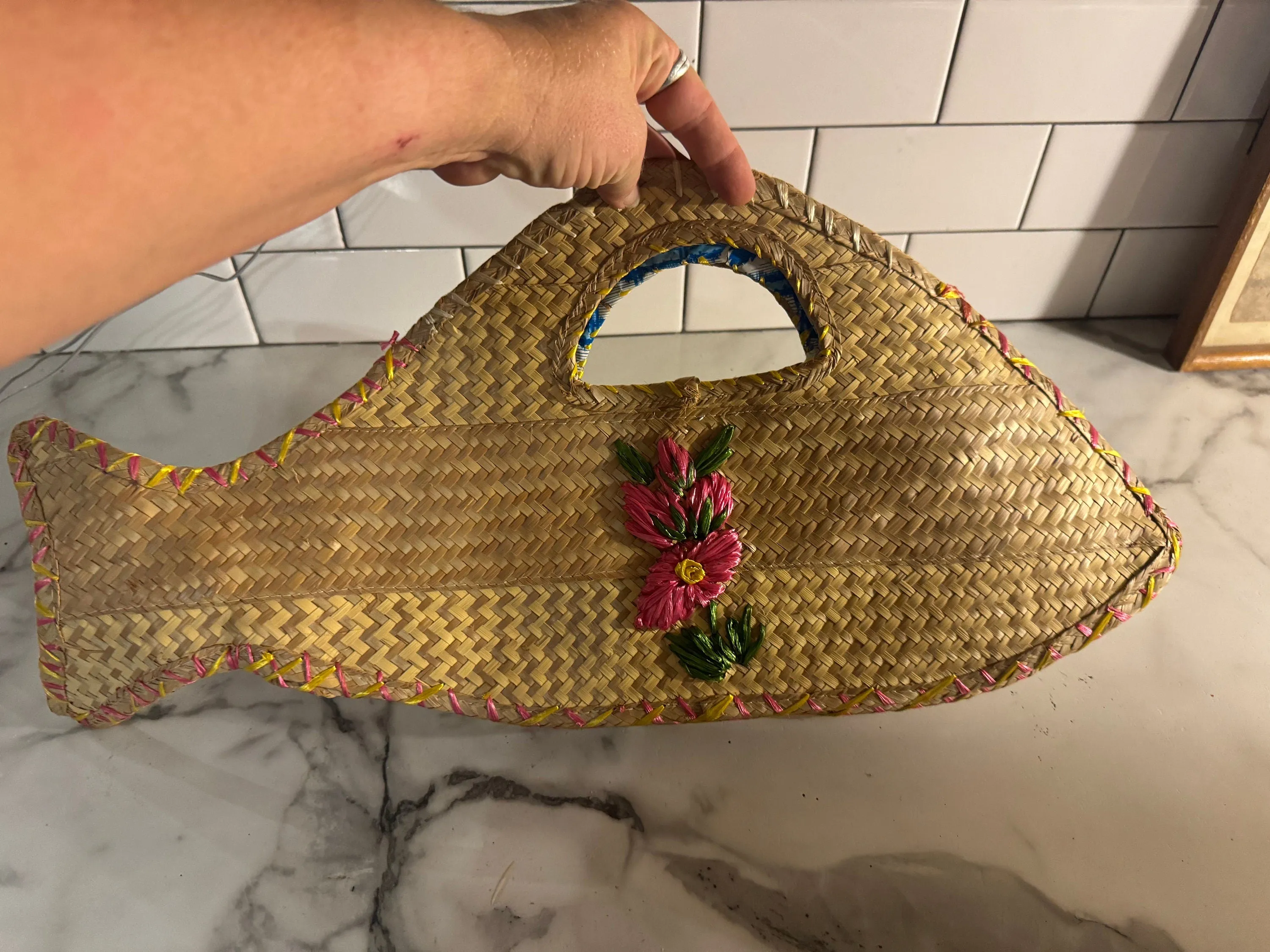 Vintage woven fish purse bag