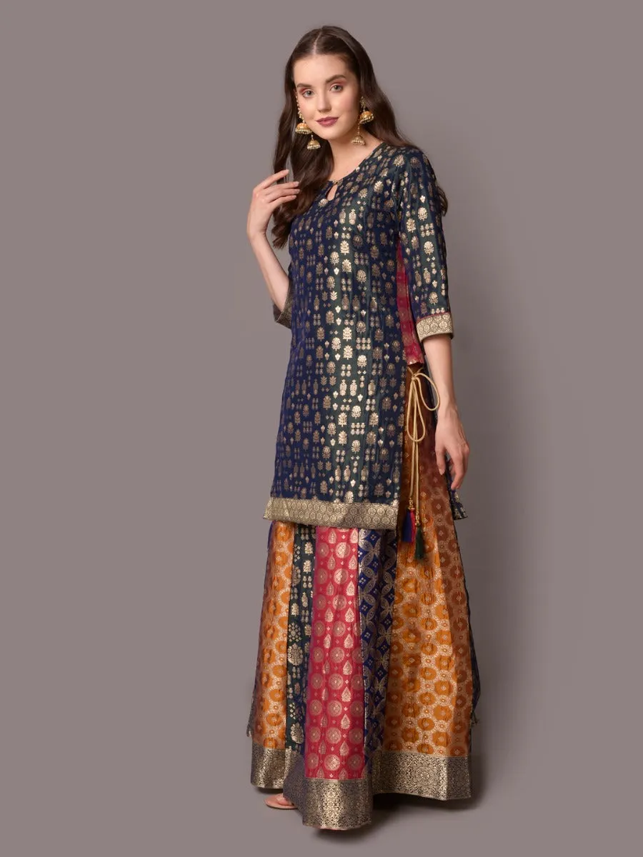 Women Green Ornamental Printed Kurta Skirt Dupatta