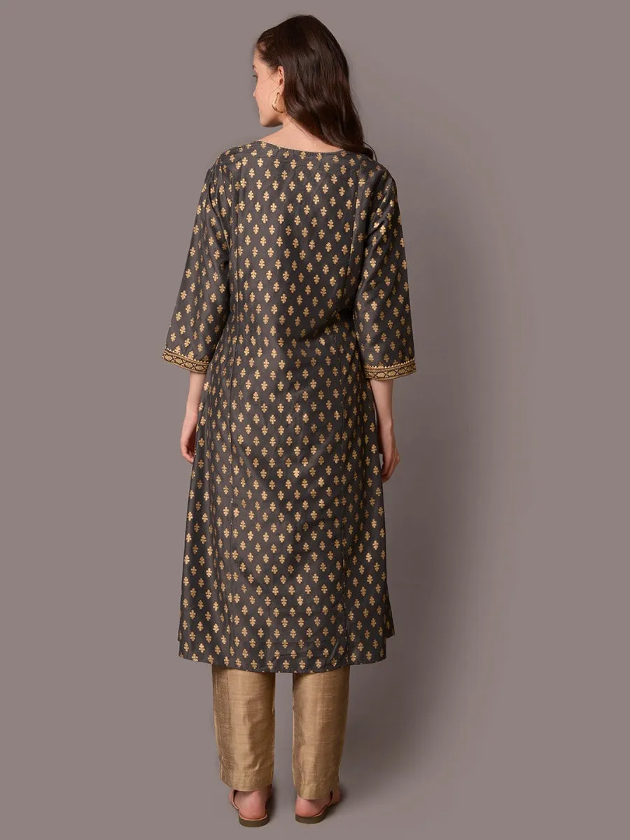Women Grey Ornamental Print Kurta