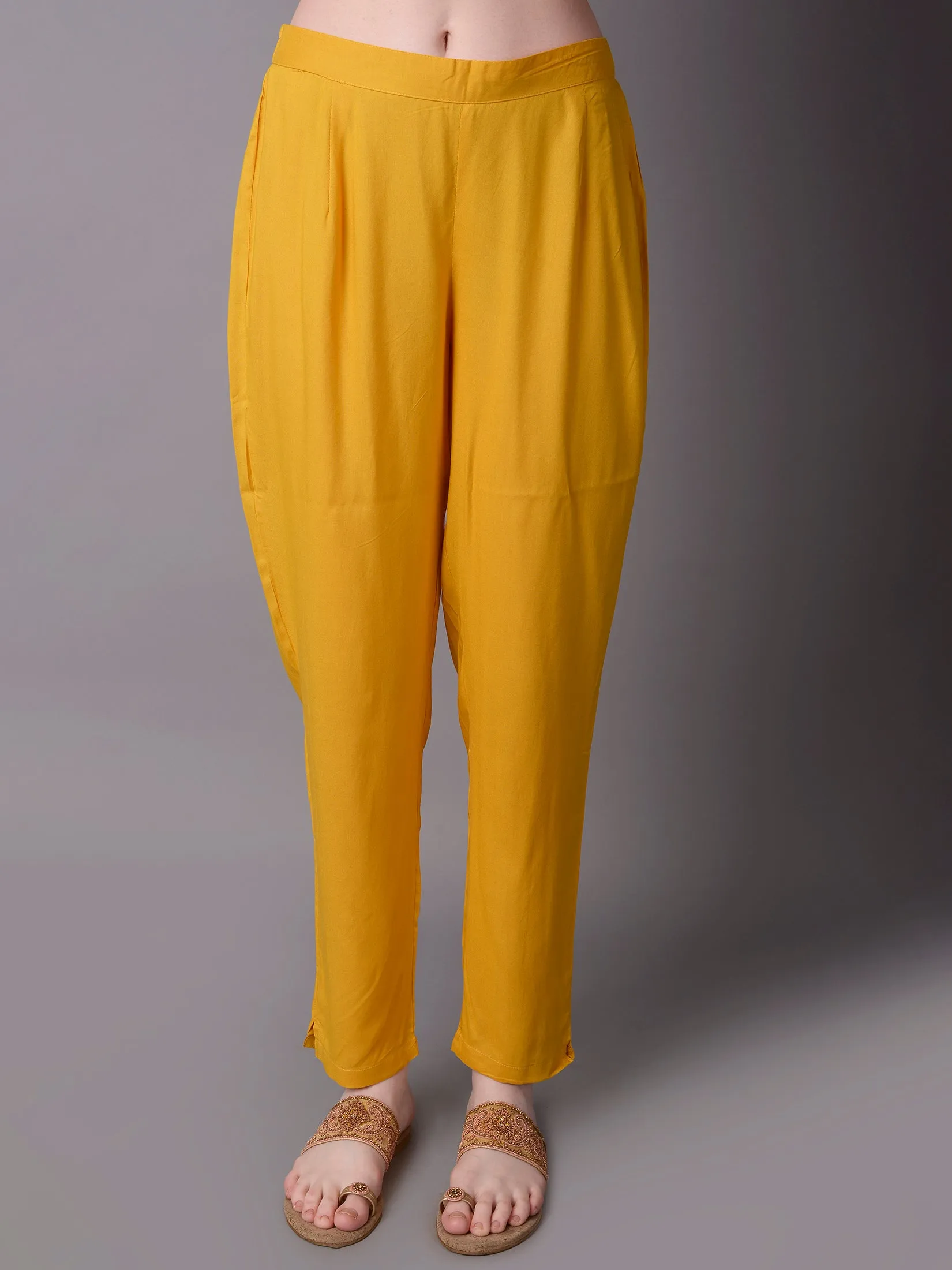 Women Mustard Ornamental Printed Kurta With Trouser