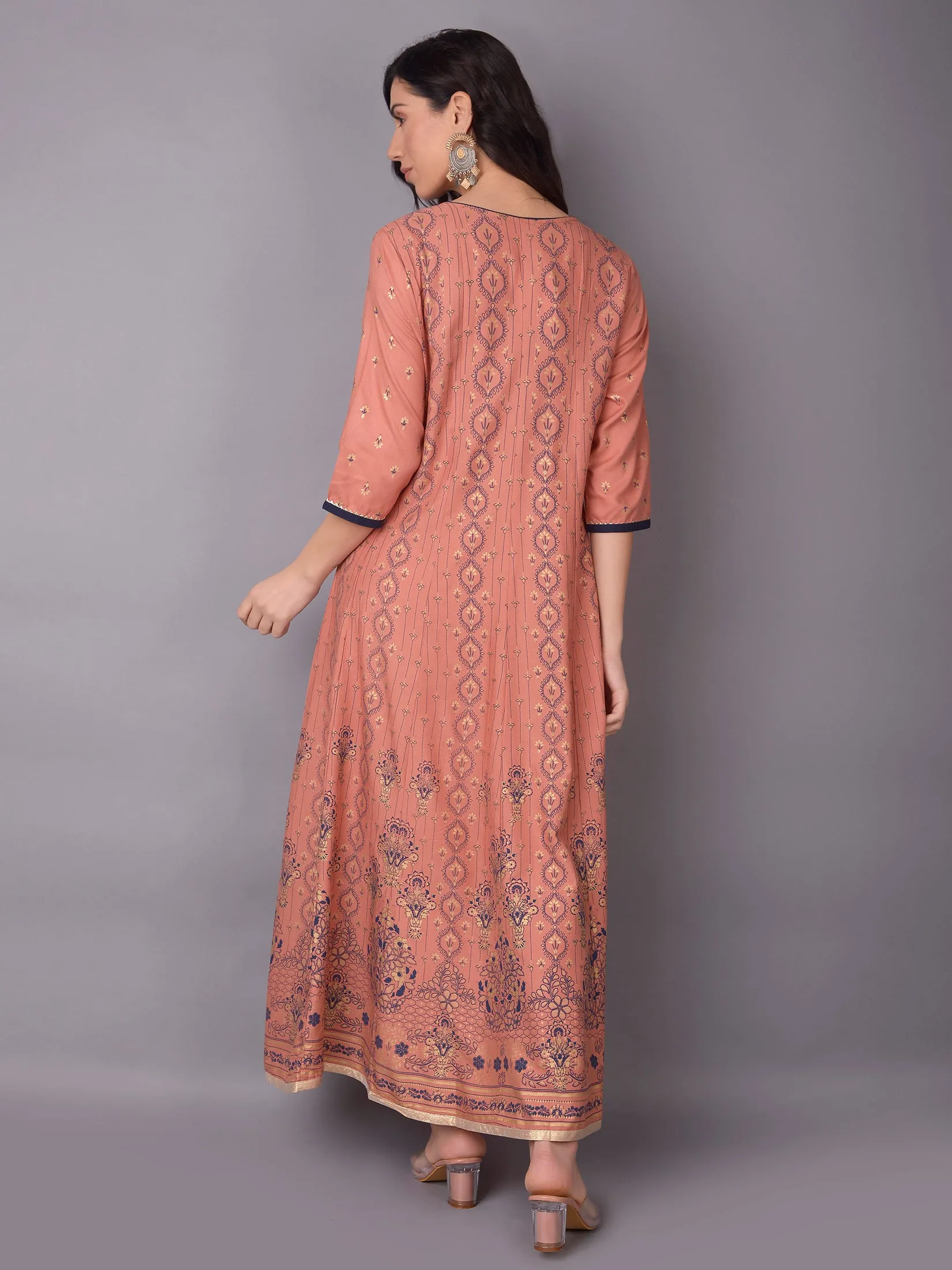 Women Peach Ornamental Printed Dress
