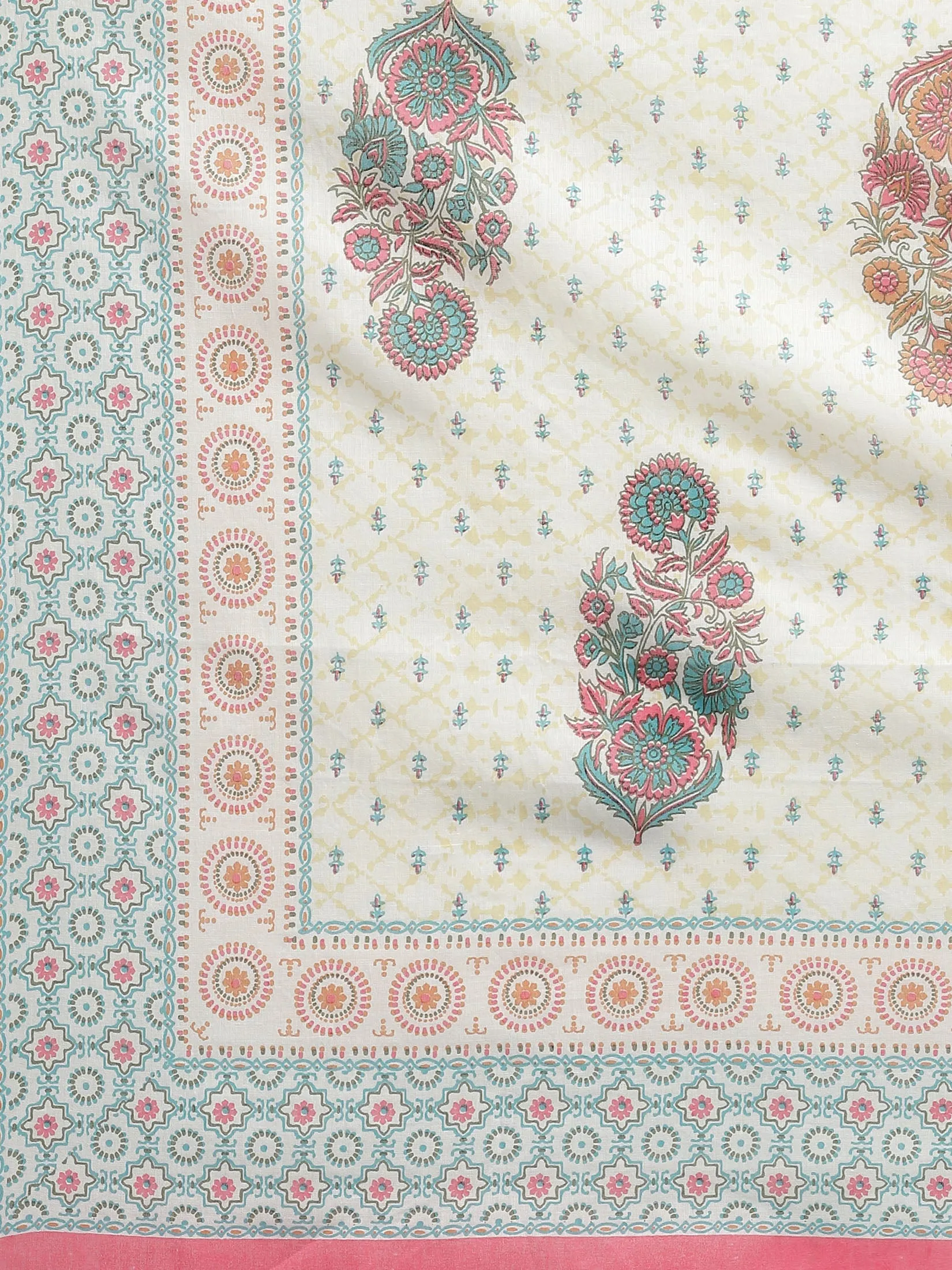 Women White Ornamental Printed Kurta Trouser Dupatta